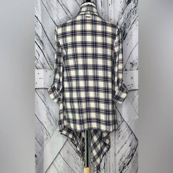 Billabong Plaid Flannel Finged Shawl Front Waterfall Shirt M - Picture 2 of 8